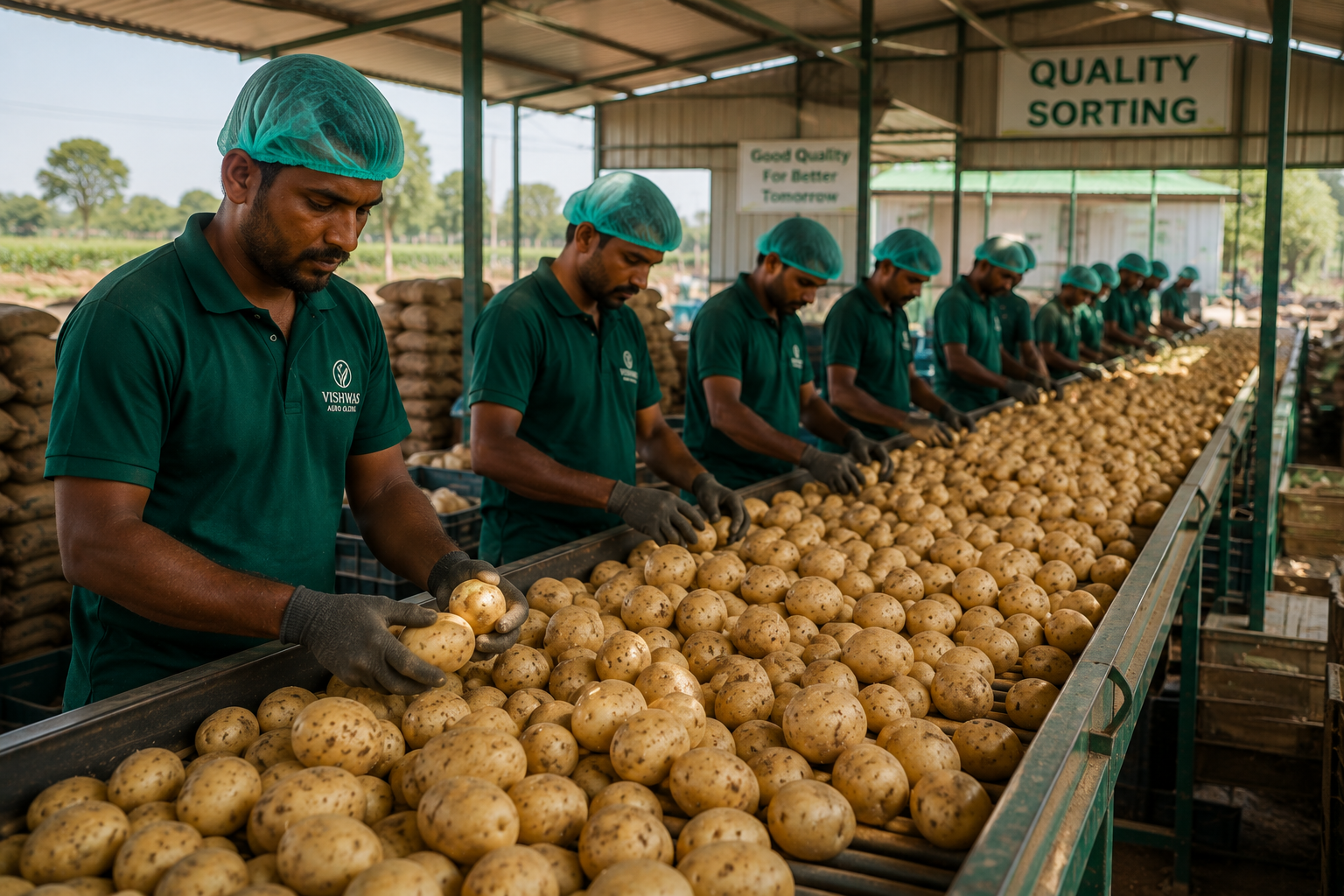 In-house quality sorting line — every potato hand-graded by our team