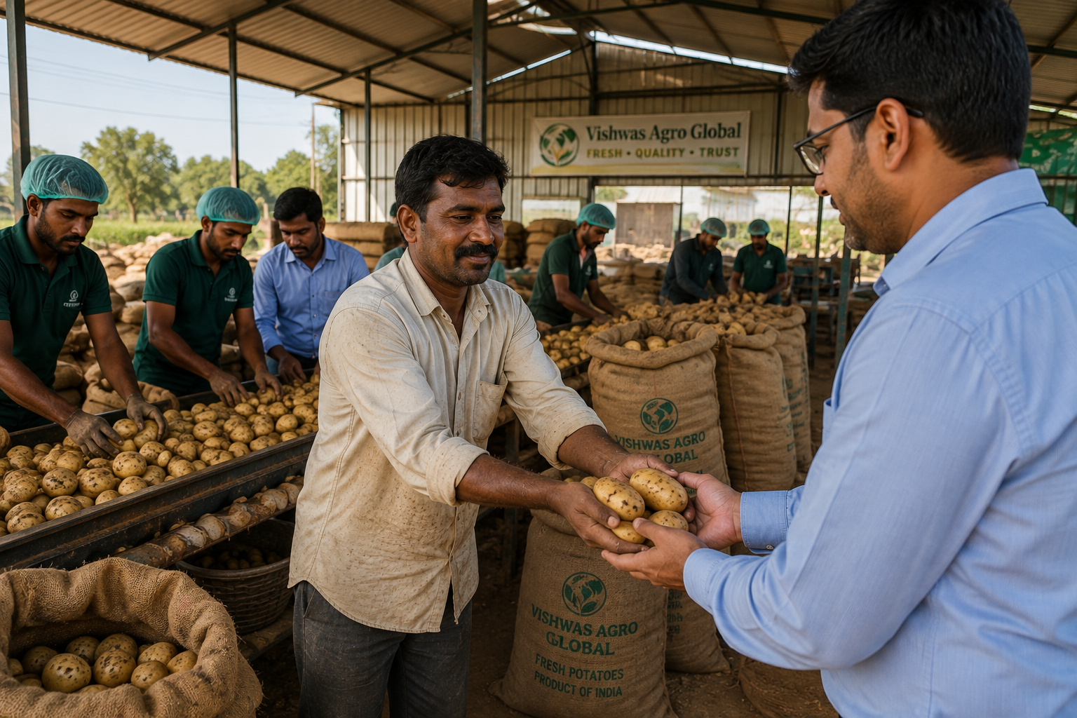 Buyer inspection — showcasing Vishwas Agro Global branded consignments