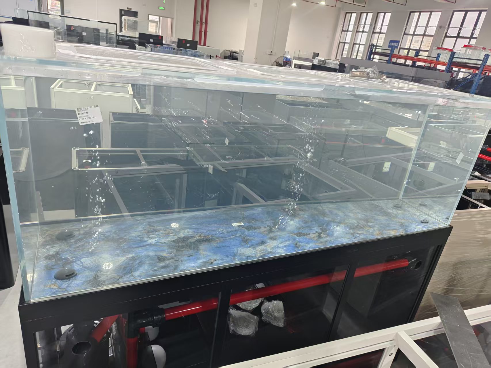 TankCalm 180-gallon during factory fill test — top-down