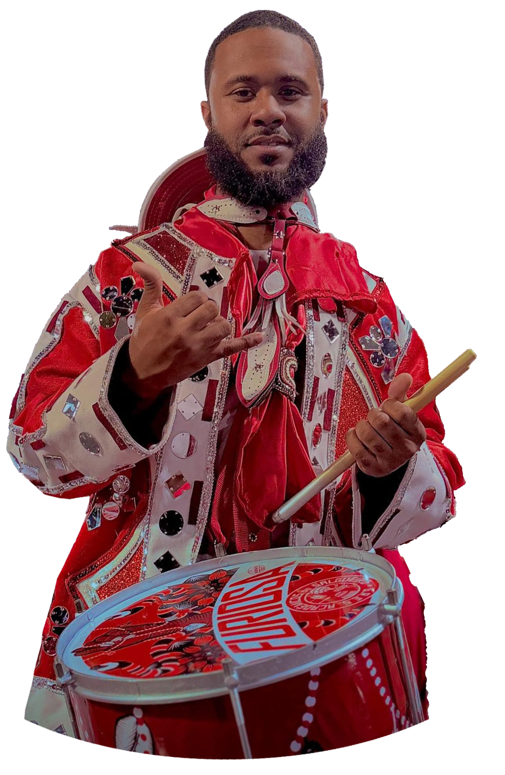 Casa Samba — Bomani in red costume