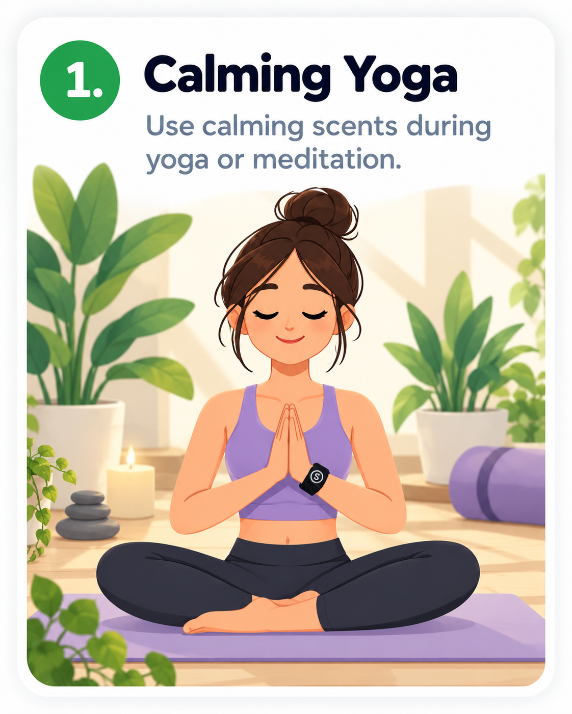 Calming Yoga — Use calming scents during yoga or meditation. (StayScent wearable fragrance bracelet)