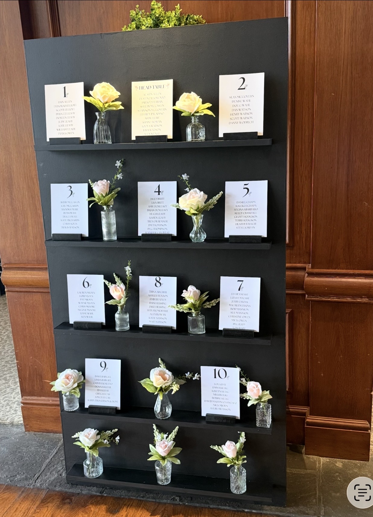 Black Wooden Tiered Seating Chart Stand