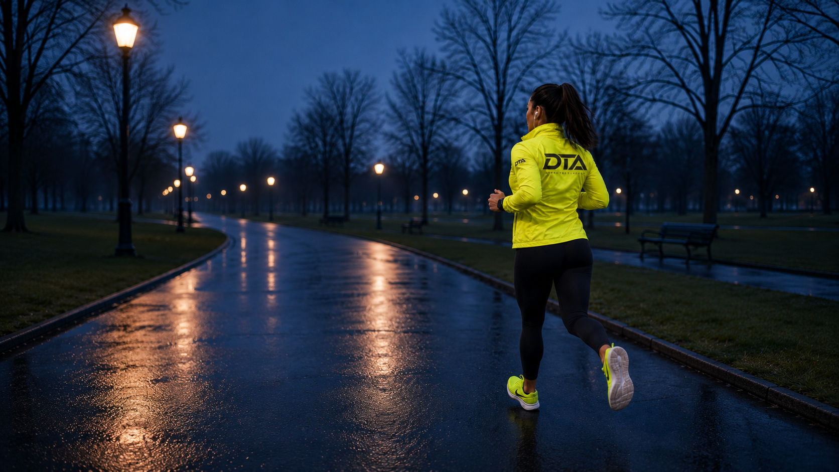 Runner in DTA jacket at dawn