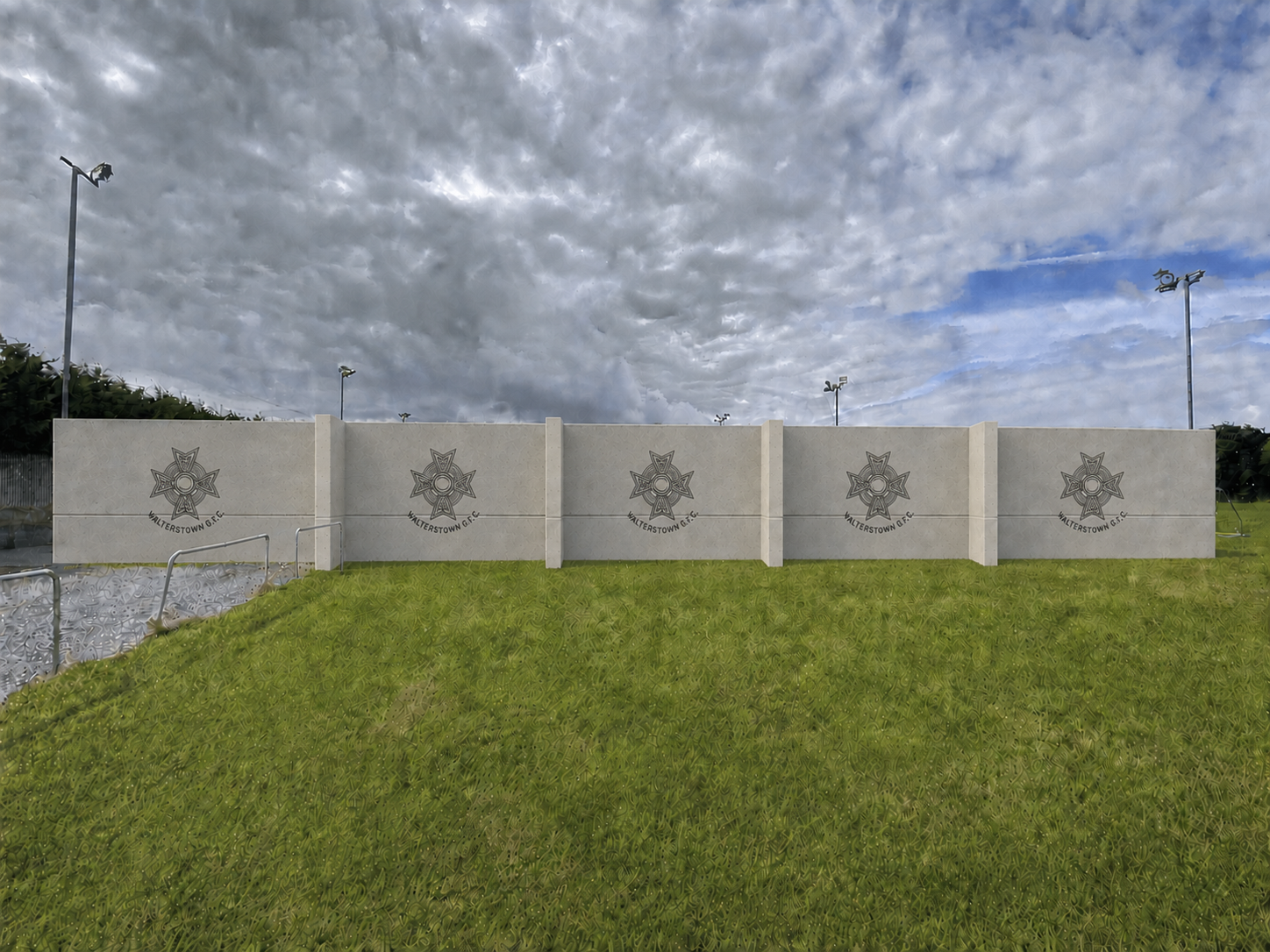 Ball Wall road-side view with club crests