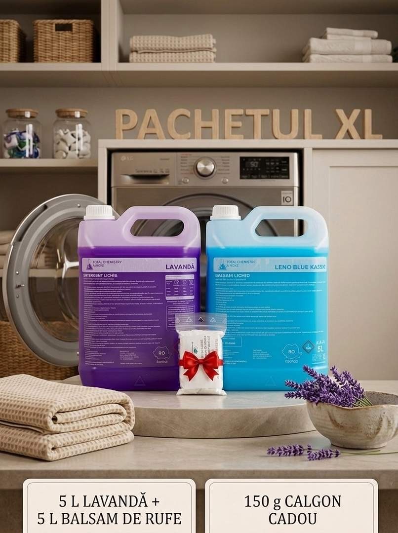 Pachet XL 5L Detergent Lavandă + 5L Balsam + 150g Calgon CADOU