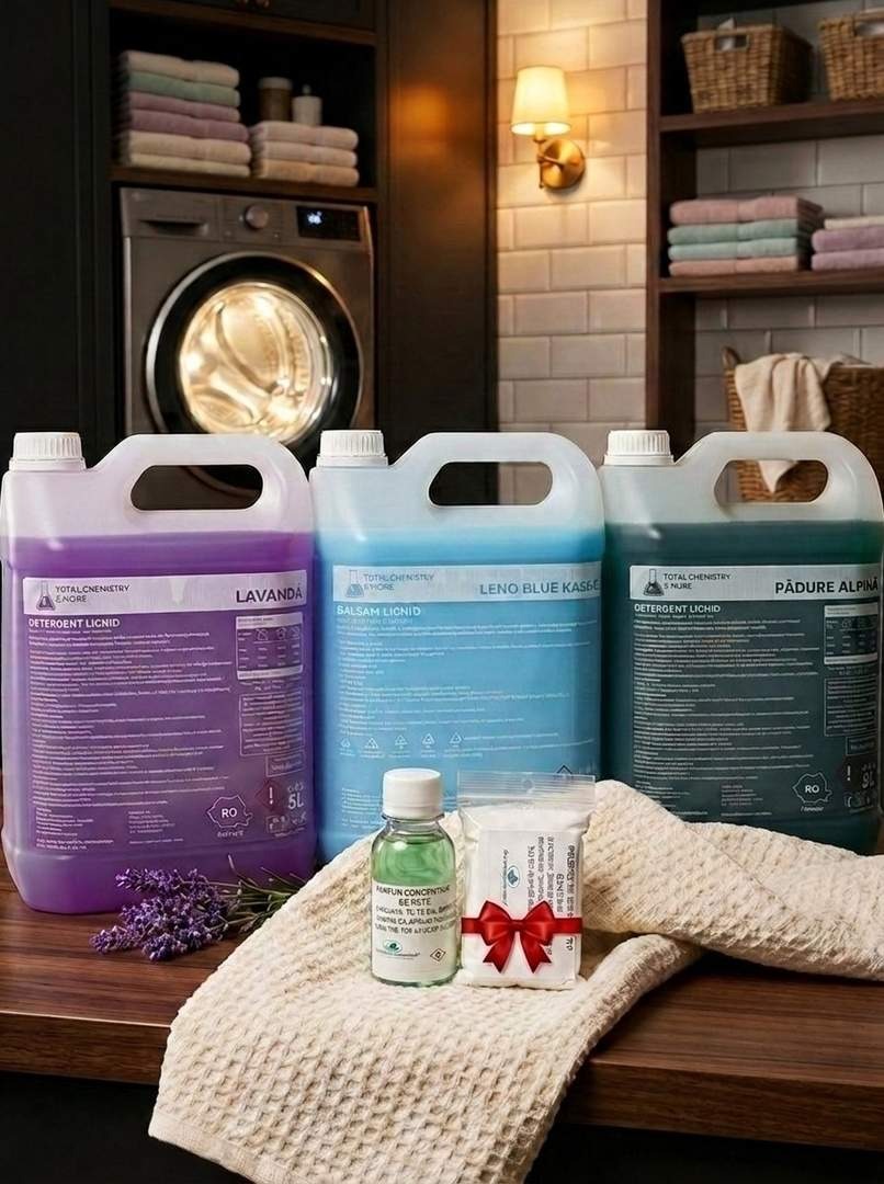 PACHET · 5L Detergent Lavandă + 5L Balsam Leno Blue + 5L Detergent Pădure Alpină