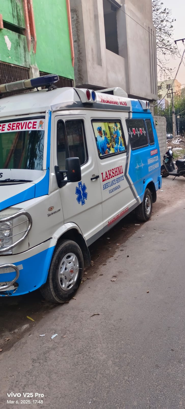 Lakshmi ambulance vehicle ready for emergency response in Vijayawada