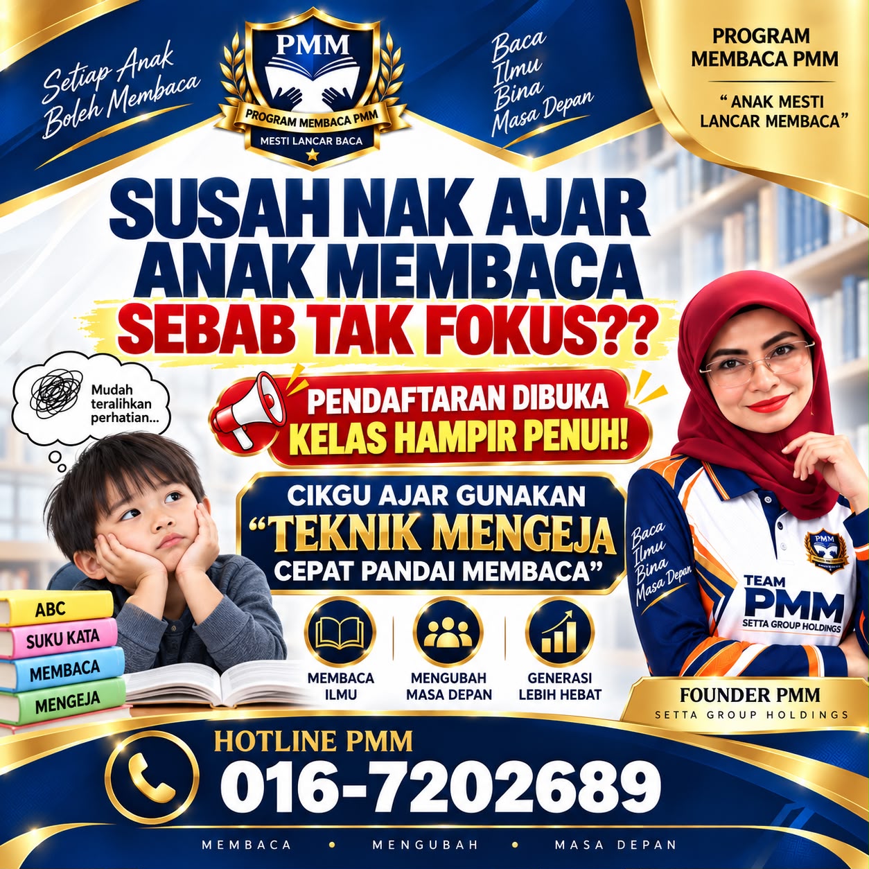 Susah nak ajar anak membaca sebab tak fokus