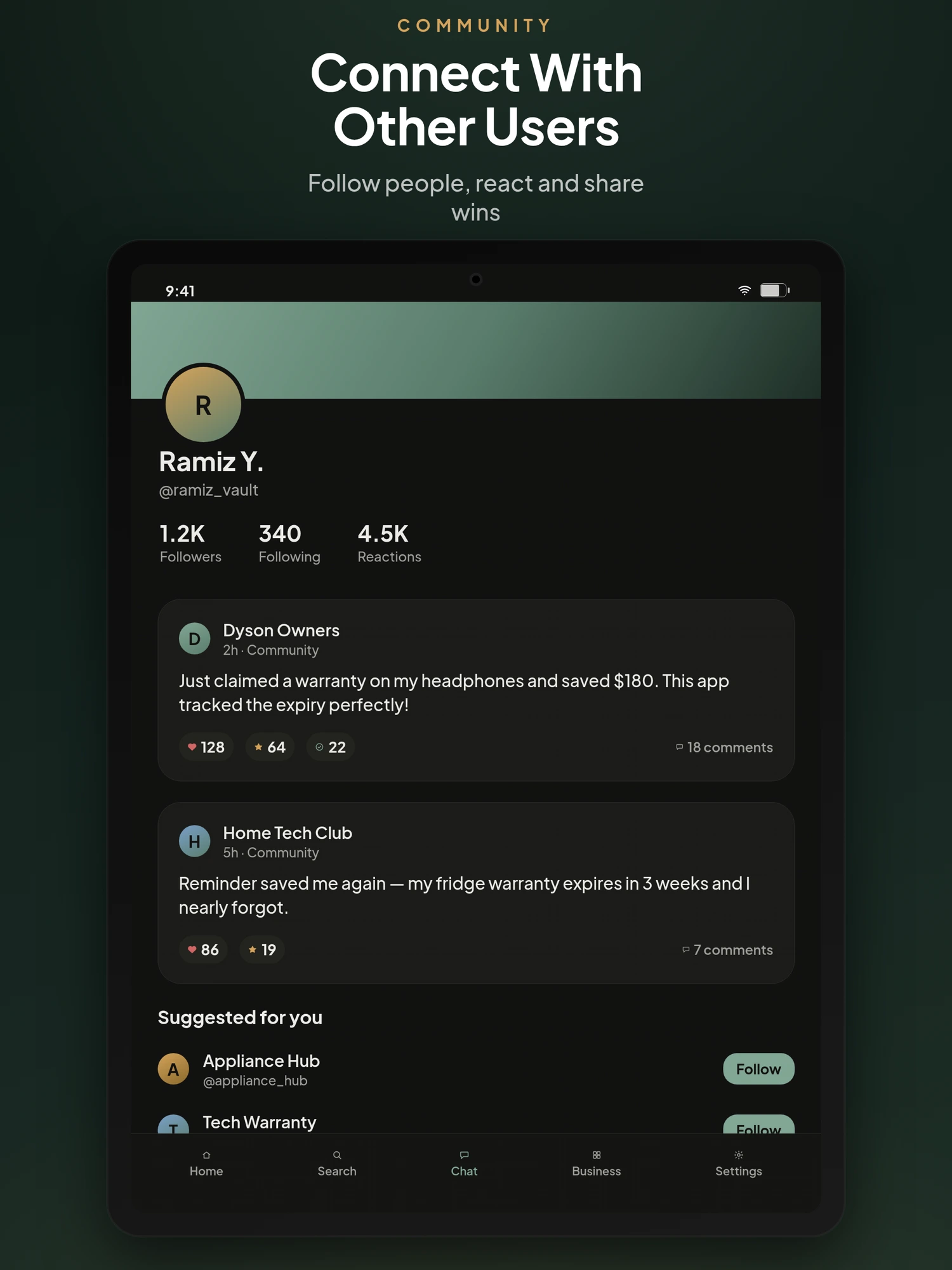 Connect With Other Users — Warranty_Vault pro app screen