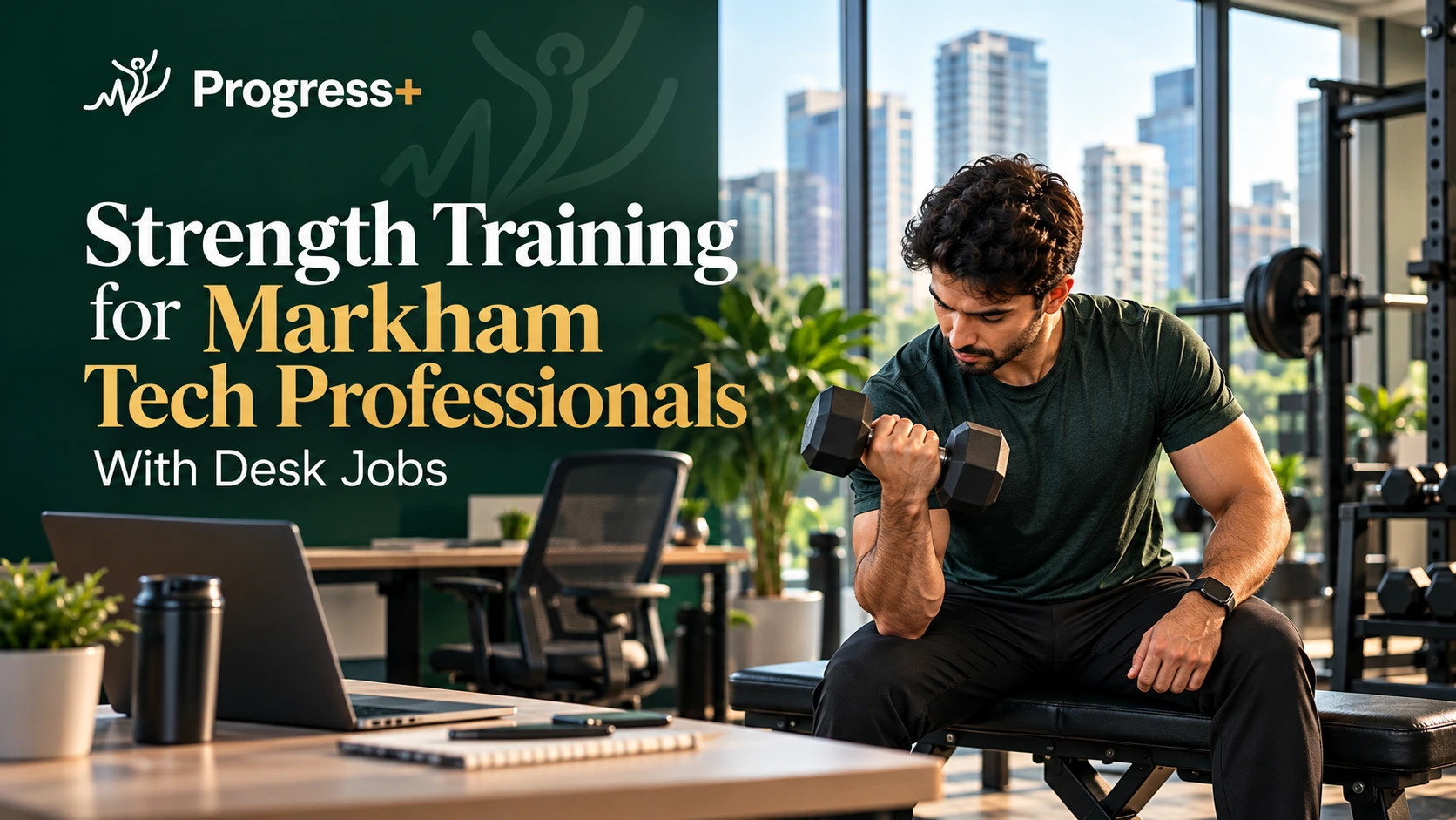 Desk worker doing a strength training session at home in Markham.