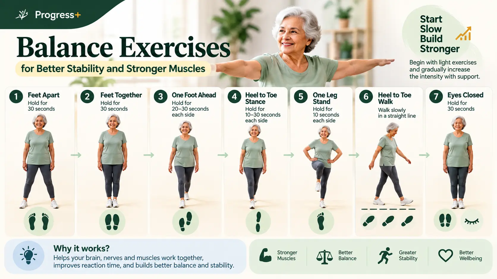 Senior practicing a supported balance exercise at home in Markham.