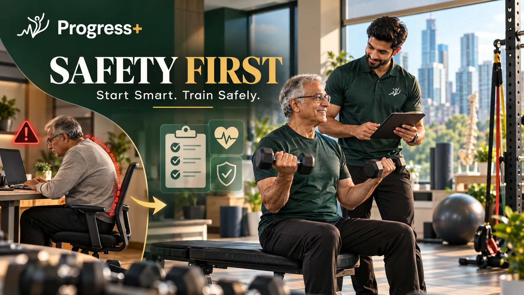 Registered Kinesiologist screening a Markham desk worker before strength training.