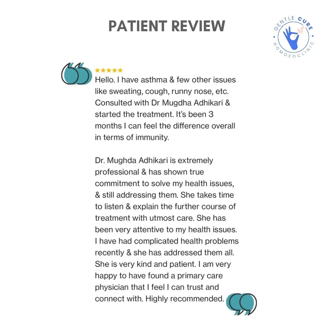Patient review — asthma, cough and immunity improved within three months of treatment with Dr. Mugdha Adhikari