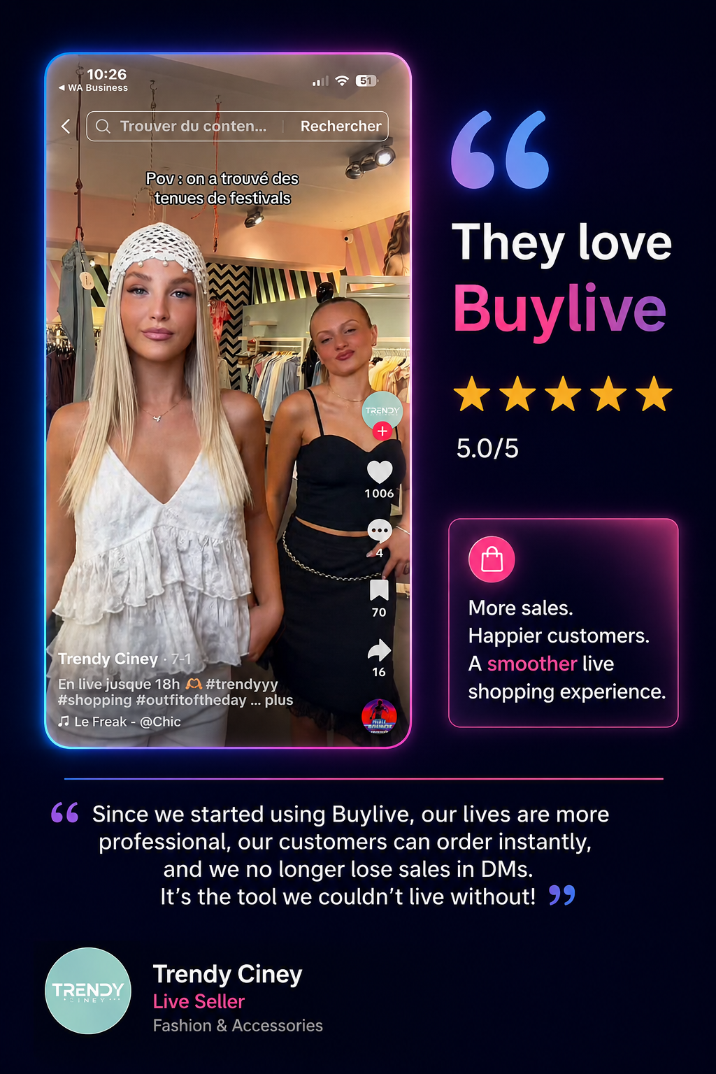 Trendy Ciney — Live Seller testimonial
