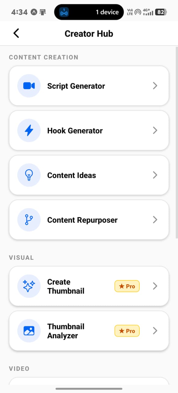 Creator Hub — content creation real Orlis AI app screenshot