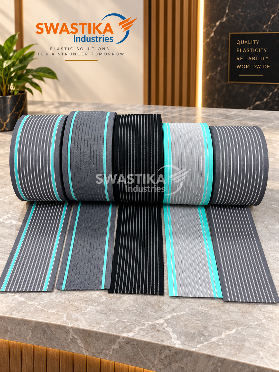 Range of Mono, Twill and Buff woven elastic rolls manufactured by Swastika Industries
