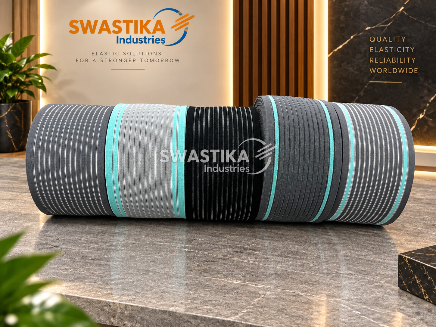 Woven elastic tape rolls in multiple colours and widths
