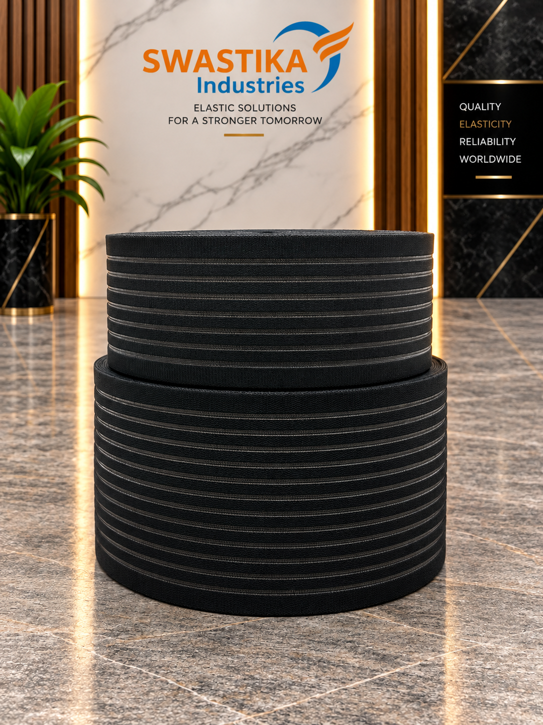 Black woven elastic tape rolls by ELASTYN