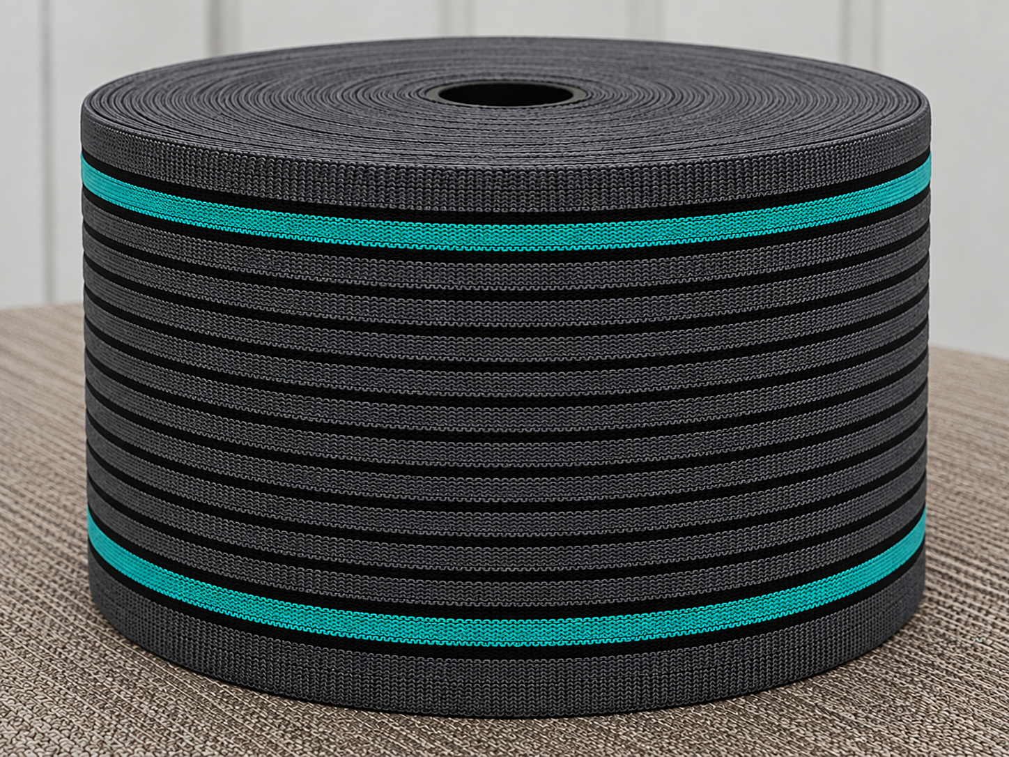 Mono Elastic woven elastic tape in dark grey and turquoise