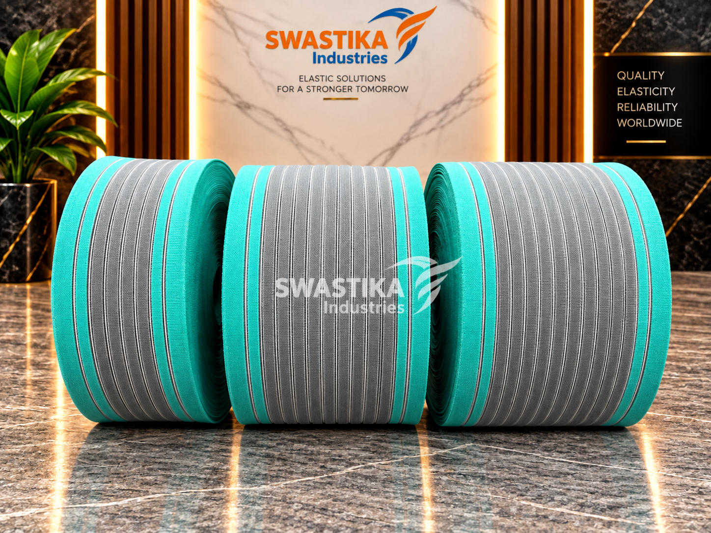 Grey and turquoise woven elastic tape roll by ELASTYN