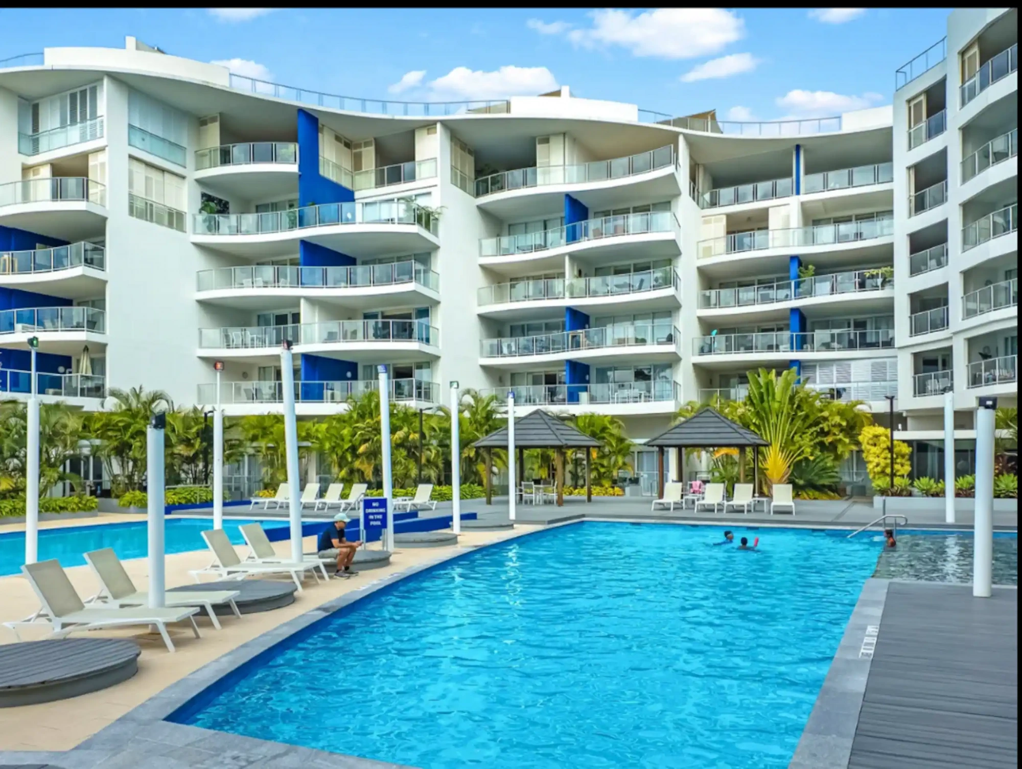 Resort pool and palms at Urangan, Hervey Bay