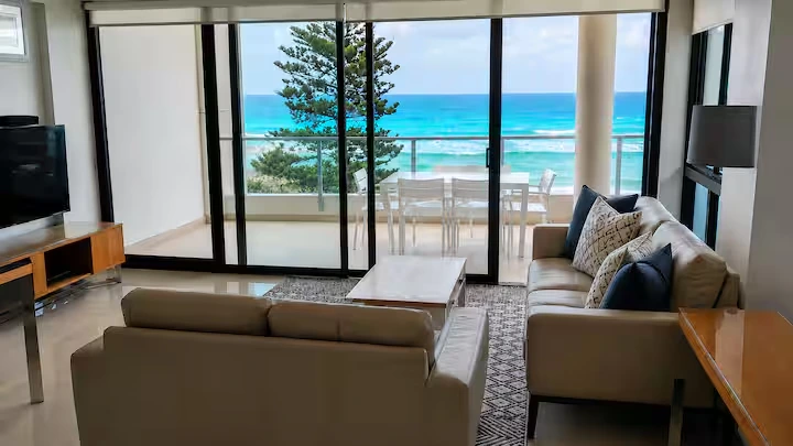 Living room ocean outlook at Casa d' Mar, Kirra