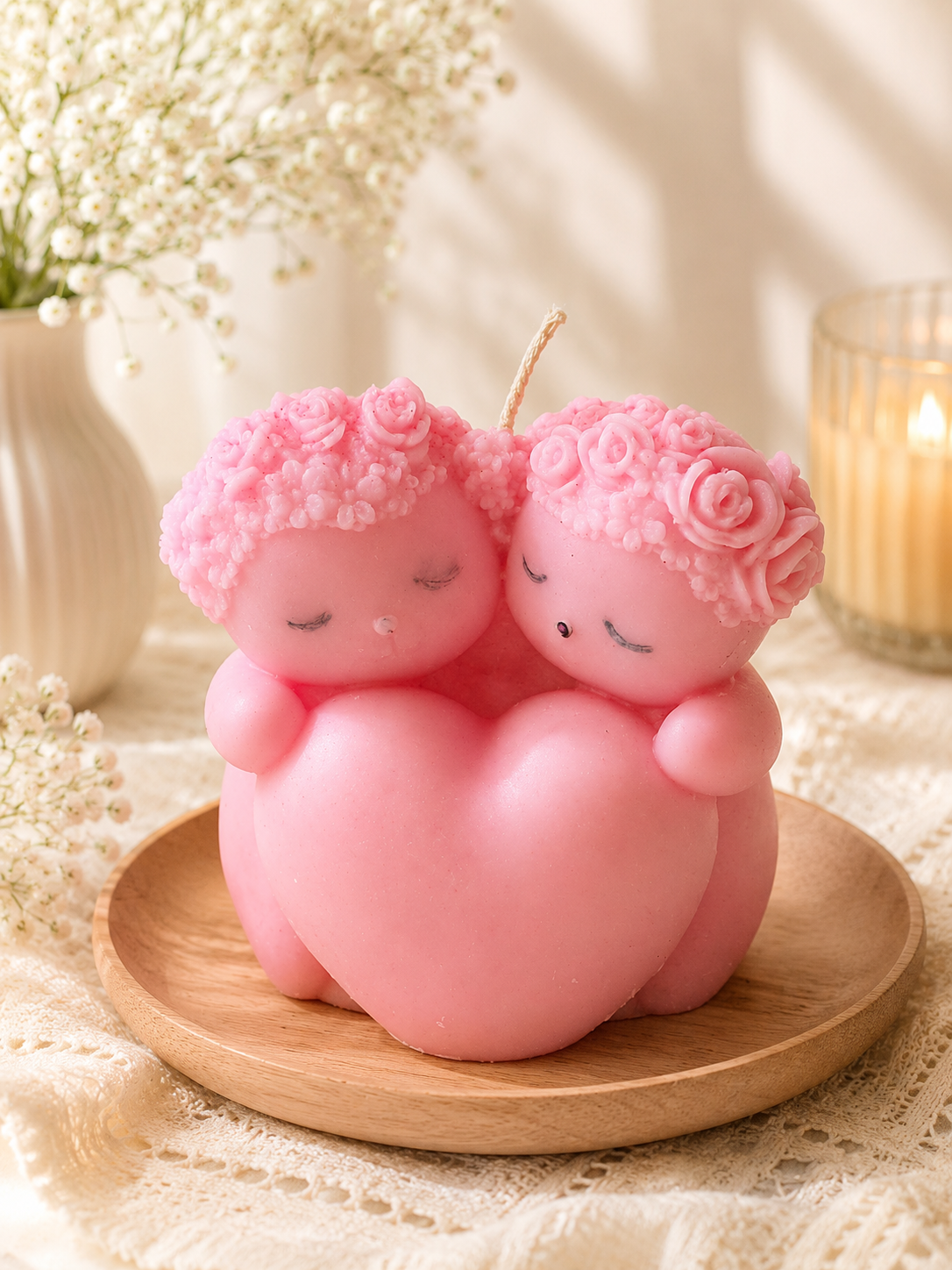 Flower Crown Baby Hearts Candle