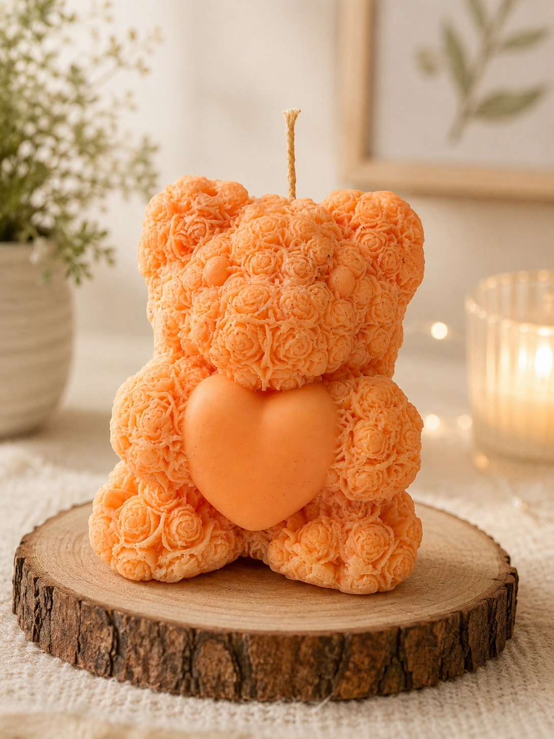 Rose teddy heart candle