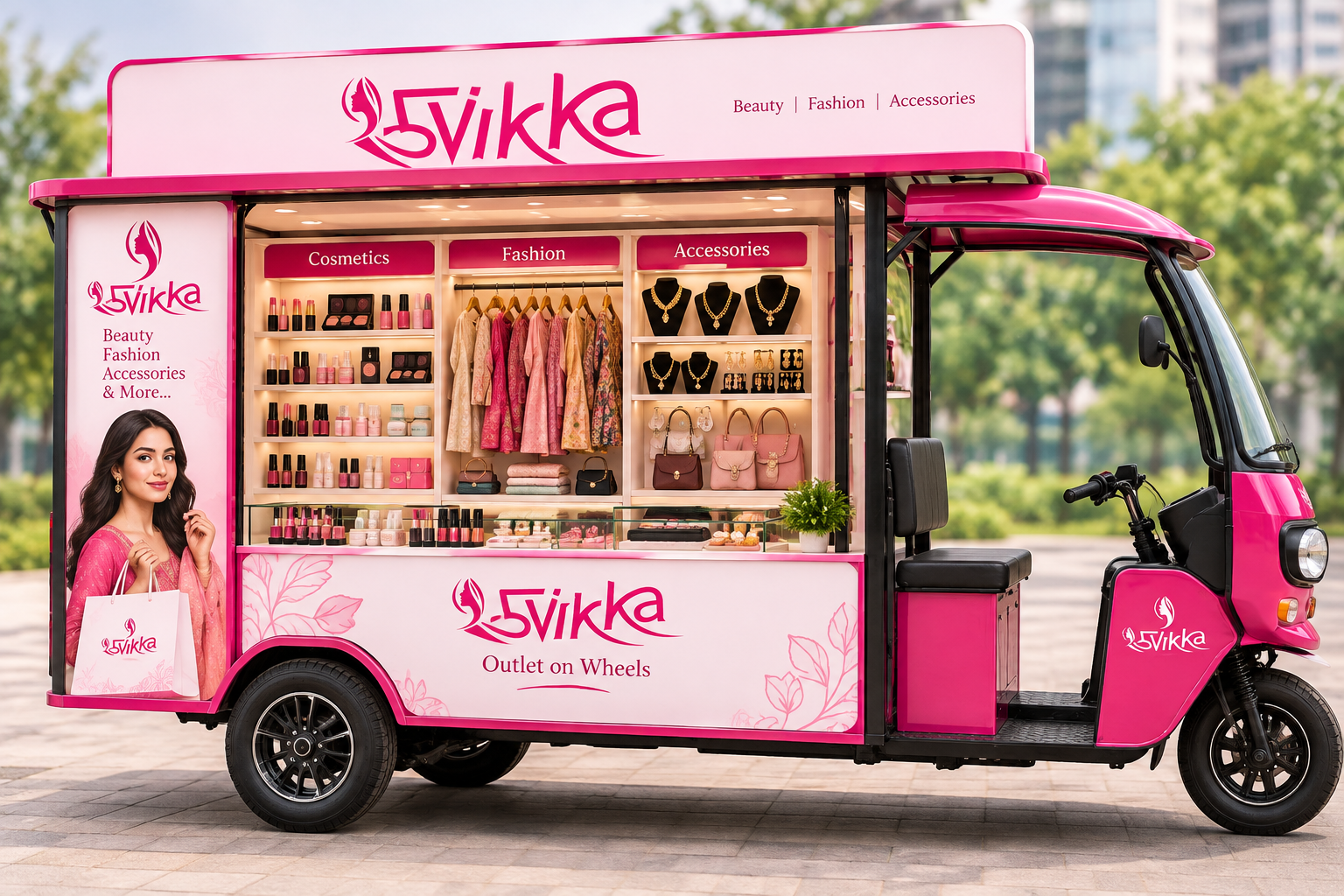 Premium pink Suvikka branded mobile retail outlet — Beauty, Fashion & Accessories on wheels