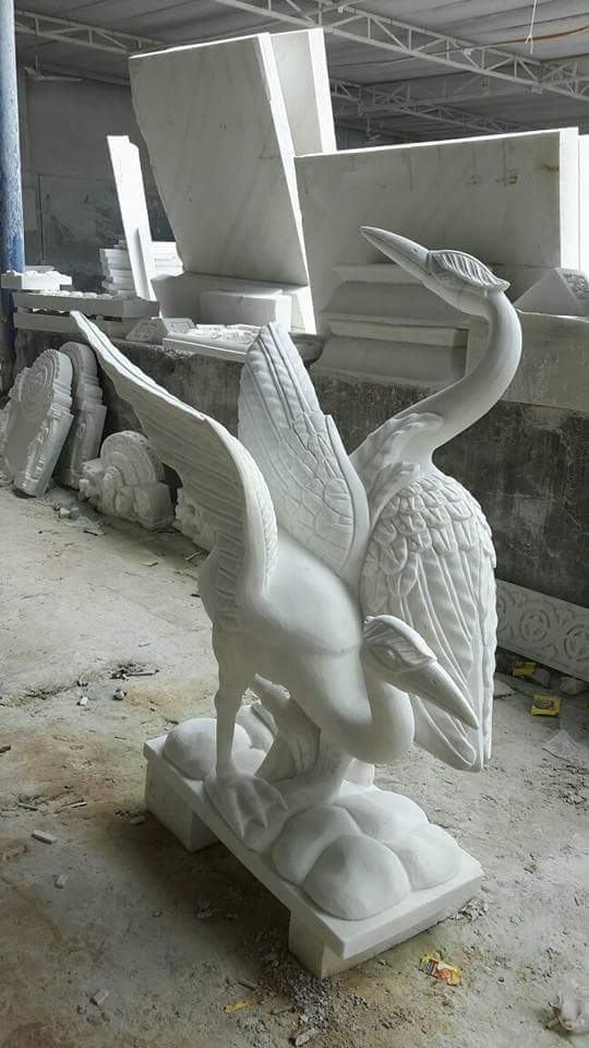 Twin Cranes Marble Sculpture