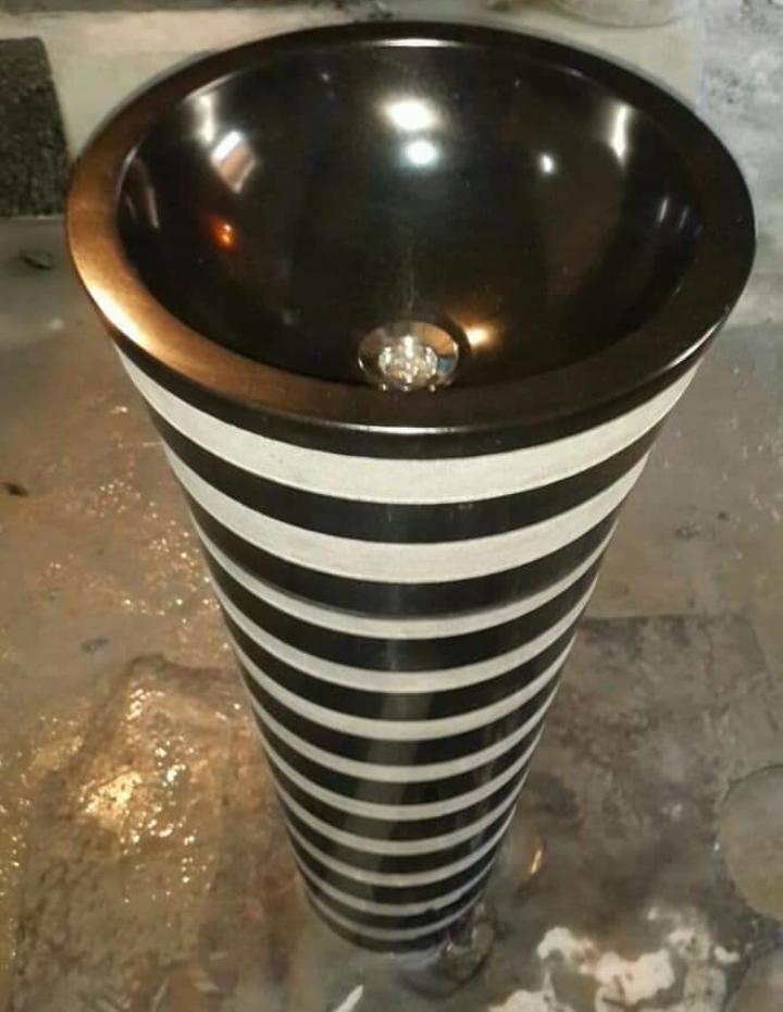 Striped Marble Pedestal with Copper Rim