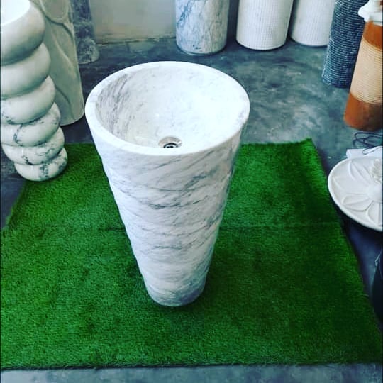 White Marble Pedestal Basin