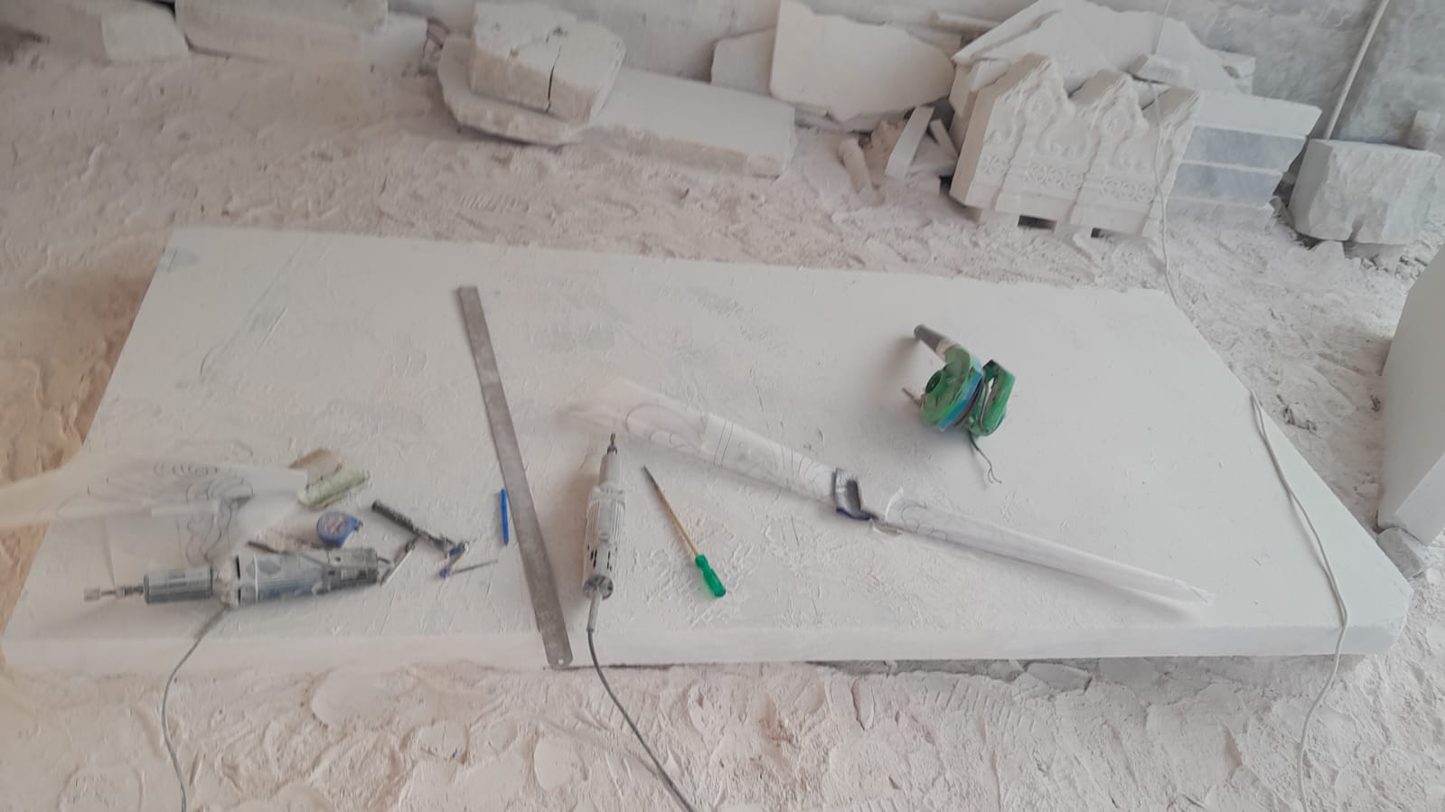 Freshly cut Makrana marble slab prepared as per the approved blueprint